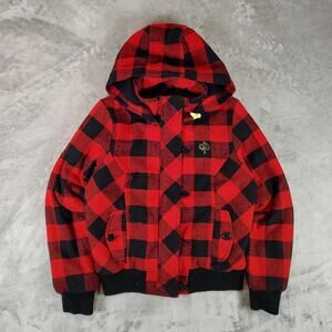 VTG Y2K Southpole red/black plaid wool blend streetwear skater jacket wmns L